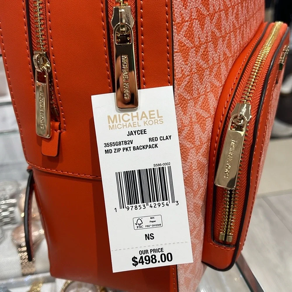 Michael Kors Jaycee Medium Ombré Signature Logo Backpack Red Clay NWT